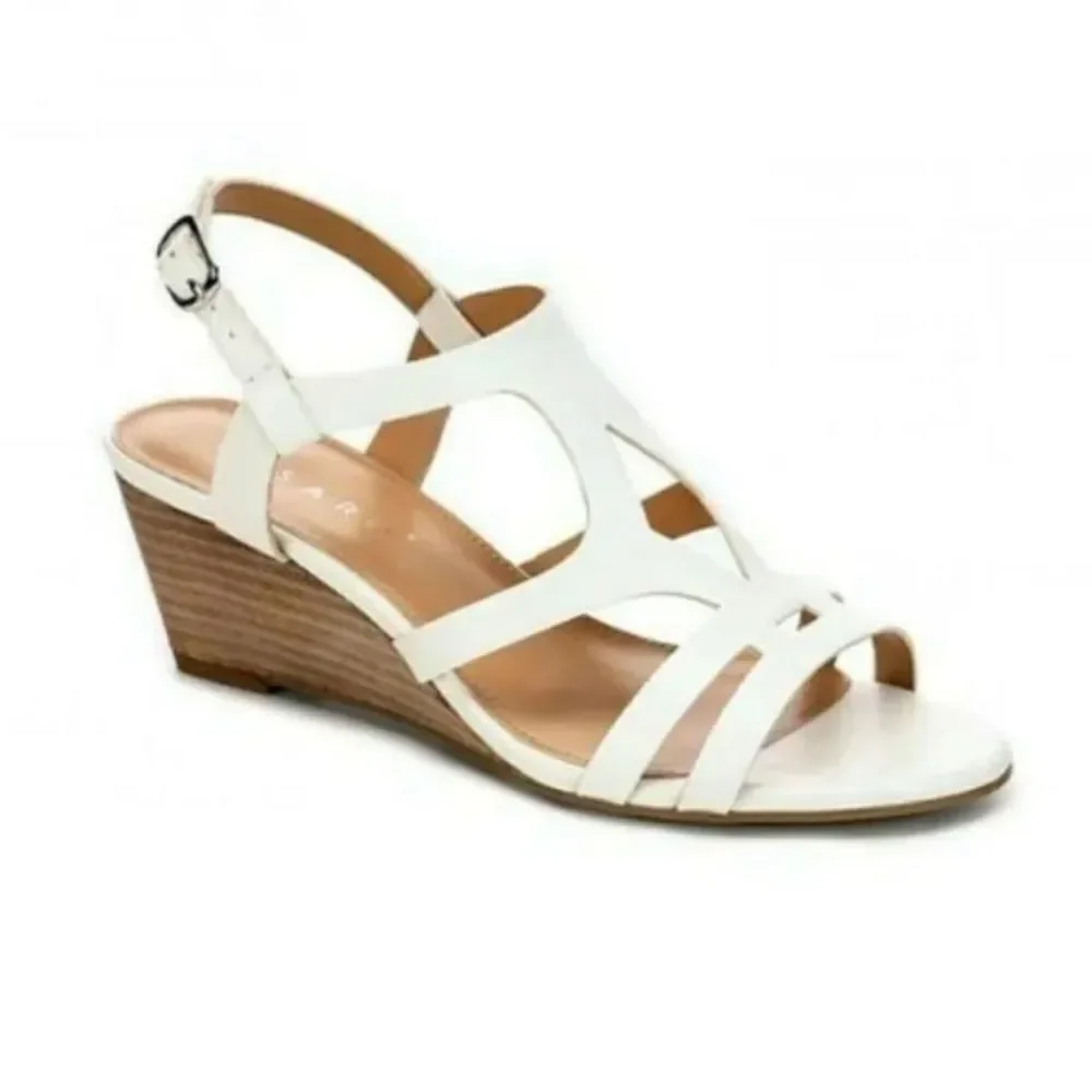 Pesaro “Gina” White Strappy Wedge Sandals